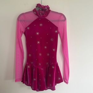 MONDOR Figure Skating Dress Pink Velvet Sparkle 10/12